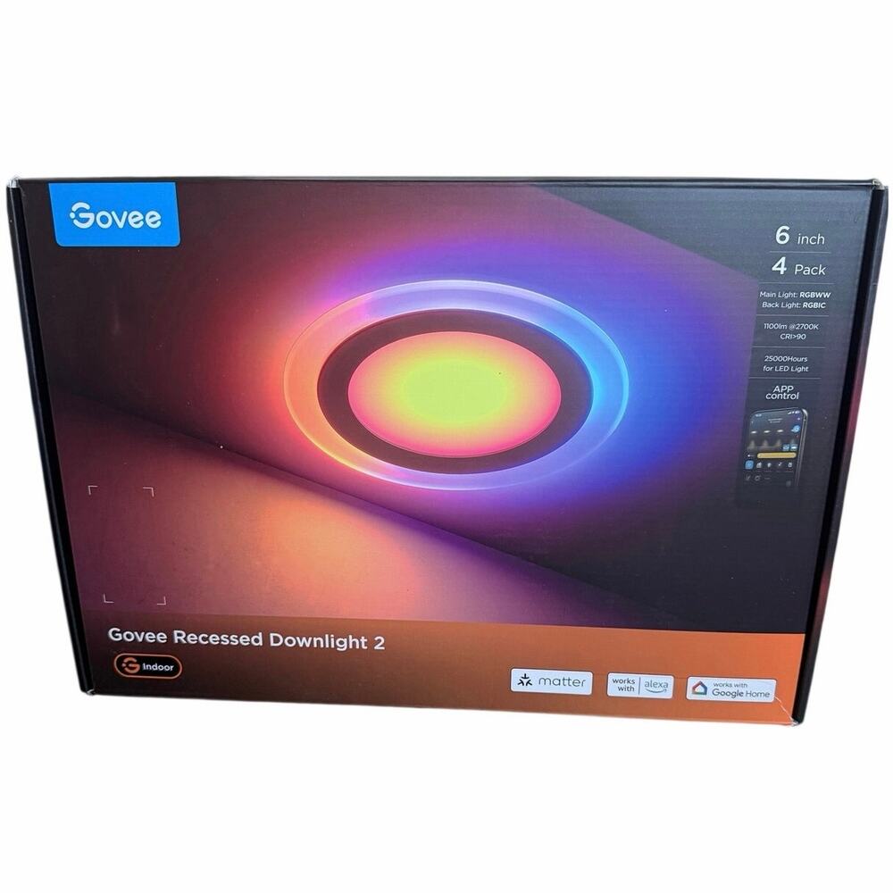 Govee Recessed Downlight 2 6” Smart LED Canless Ceiling Lights 4-Pack Sealed
